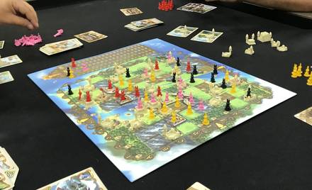 Original Bunny Kingdom board and rabbit pieces in play at Gen Con 2017, photographed by IELLO