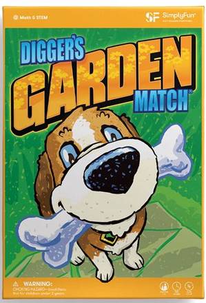 SimplyFun Digger's Garden Match box with a cartoon dog holding bones