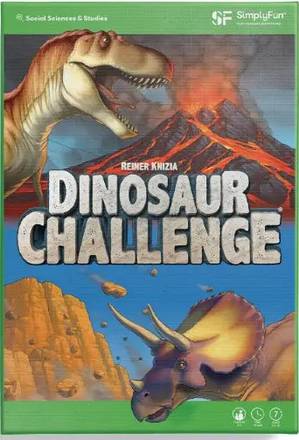 SimplyFun Dinosaur Challenge box with dinosaurs beside a volcano