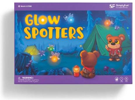 Glow Spotters SimplyFun game box with animals and glowing lights in a forest