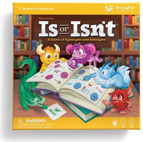 Is or Isn’t SimplyFun game box with colorful animals reading a book