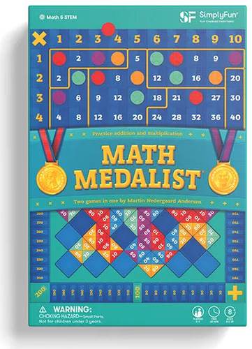 Math Medalist SimplyFun game box with numbered game boards and gold medals