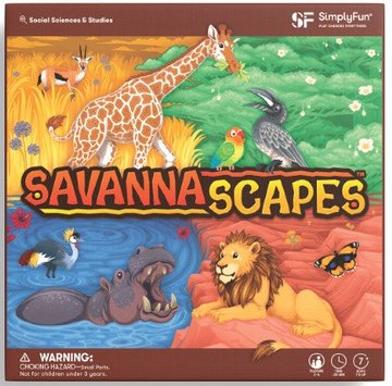 SavannaScapes SimplyFun brown box with giraffe, hippo, lion and other savanna animals